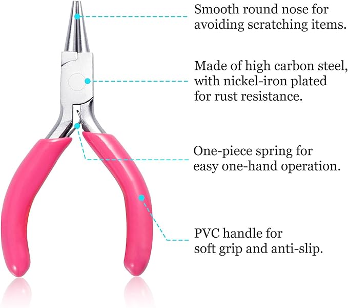 SPEEDWOX Mini Round Nose Pink PVC Handle Pliers - 3" Jewelry Making & Wire Wrapping DIY Craft Hobby Supplies