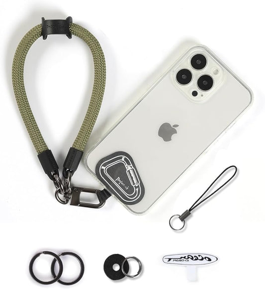 project-cb Hand Wrist Phone Strap,Phone Lanyard Patch ×2,Cell Phone Case Holder,Wristlet Strap for Key,AirPods,Camera (Green, 15.7inch)