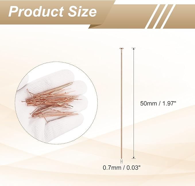 HARFINGTON 100pcs Flat Head Pins 1.97" 50mm Needles Bulk for Earring Pendant Necklace Bracelet Charm Jewelry Making Findings DIY Craft, Rose Gold
