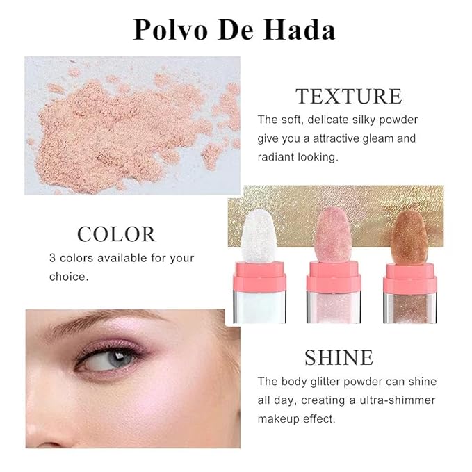 Glitter Powder Highlighter Makeup, Body Brightens the Natural Three-Dimensional Face Blusher Fairy Highlight Patting Powder.(02# Fairy Pink)