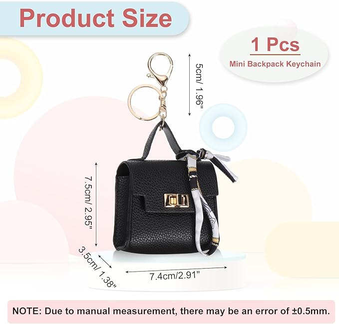 PATIKIL Mini Backpack Keychain, Cute Coin Purse Keychain PU Leather Backpack Purse Key Chain Little Earbud Bag Keychains for Women Mini Card Data Cable Organizer, Black