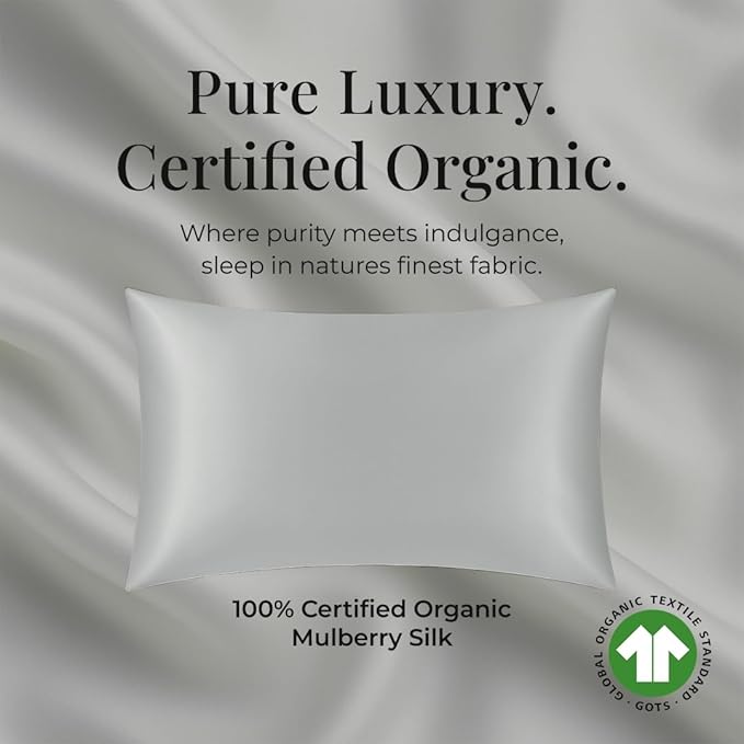 Silk Pillow Cases Certified Organic 100% Pure Mulberry Silk Pillowcase Grade 6A 25 Momme Pillowcase (Gray, Standard, Pack of 1)