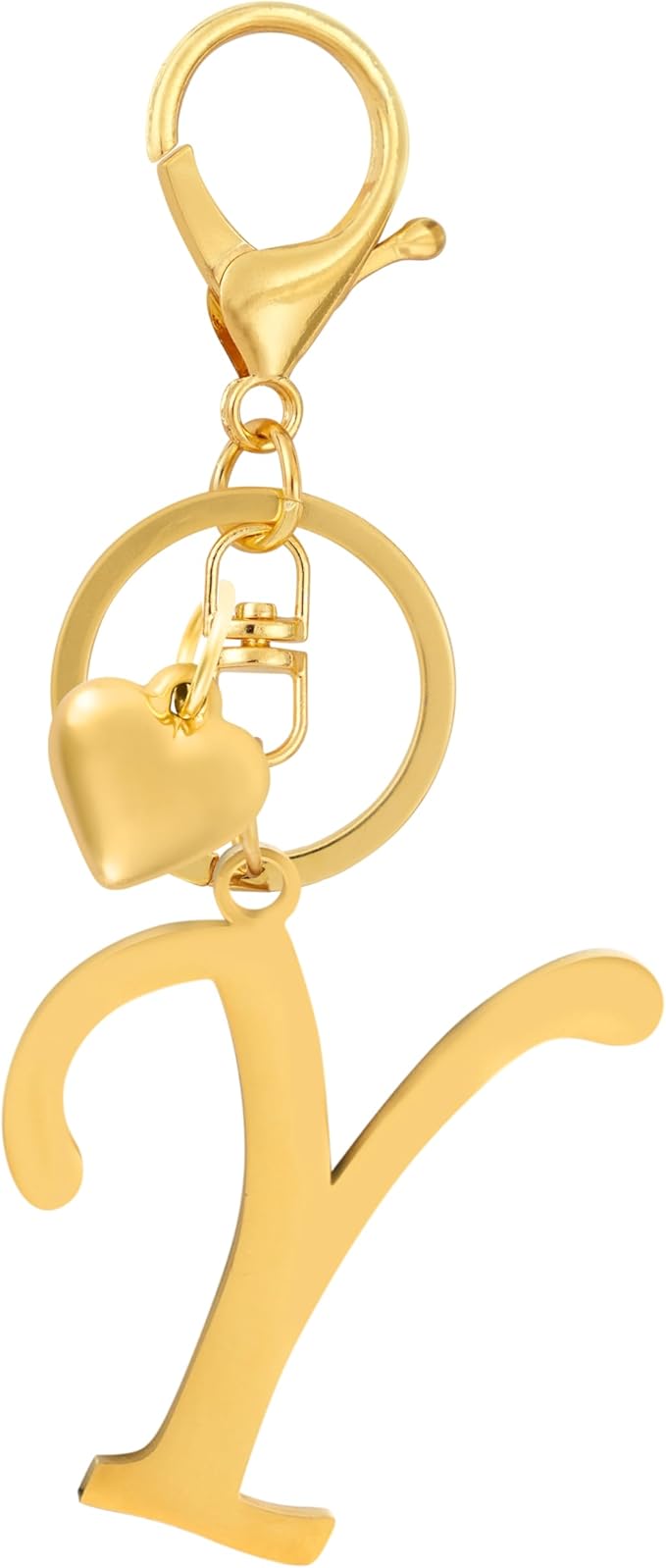 A-Z Heart Initial Letter Keychain, Stainless Steel Alphabet Charm for Handbags, Gift for Women and Girls