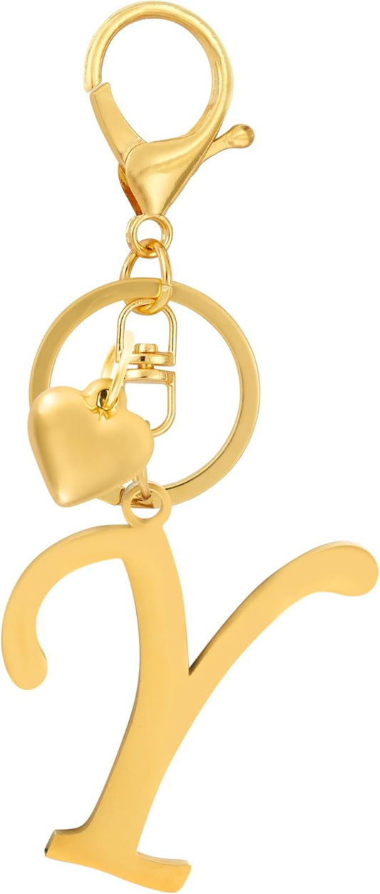 A-Z Heart Initial Letter Keychain, Stainless Steel Alphabet Charm for Handbags, Gift for Women and Girls