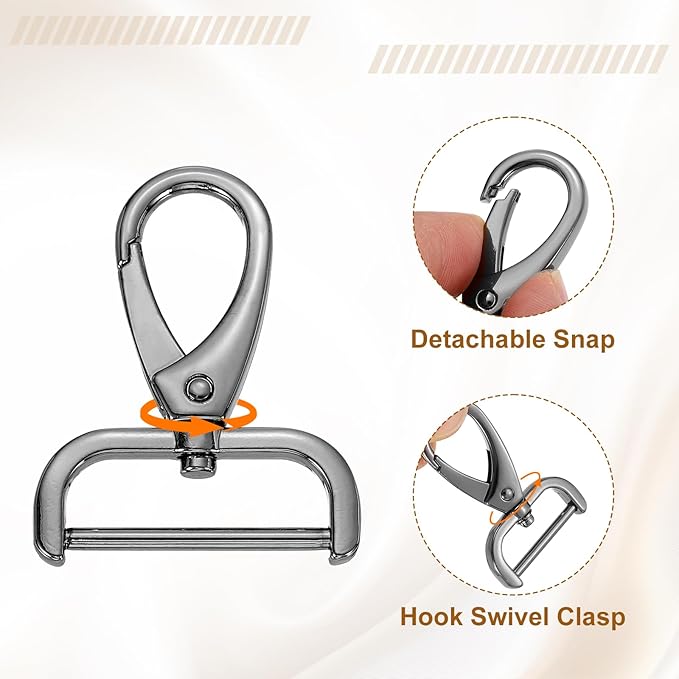 HARFINGTON 4pcs Detachable Snap Hook Swivel Clasp 1 1/4" (32mm) Zinc Alloy Lobster Claw Clasp for Keychain Lanyard Purse DIY Purse Strap, Gun Black