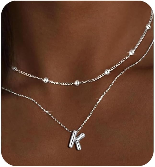 PANSHI Gold Initial Necklaces Gifts for Teen Girls Women Girlfriend Teen Girl Gifts Trendy Stuff Layered Bubble Letter Necklace Gold Jewelry Birthday Gift