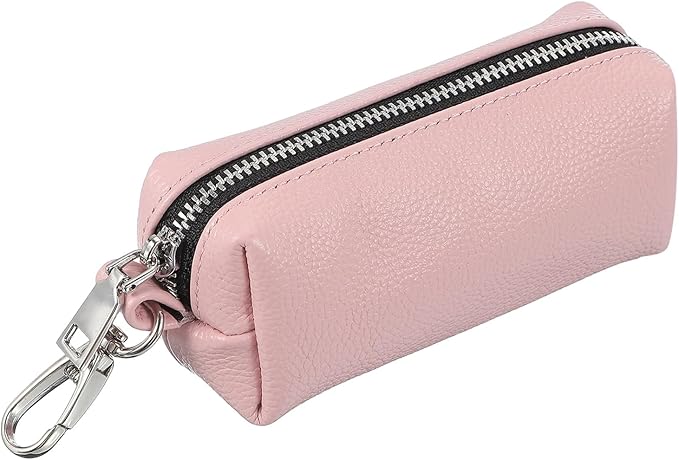 uxcell Leather Coin Purse, Leather Car Key Holder Bag Hand-held Change Purse Keychain Pouch Small Coin Pouch with Key Ring for Women and Men, Pink