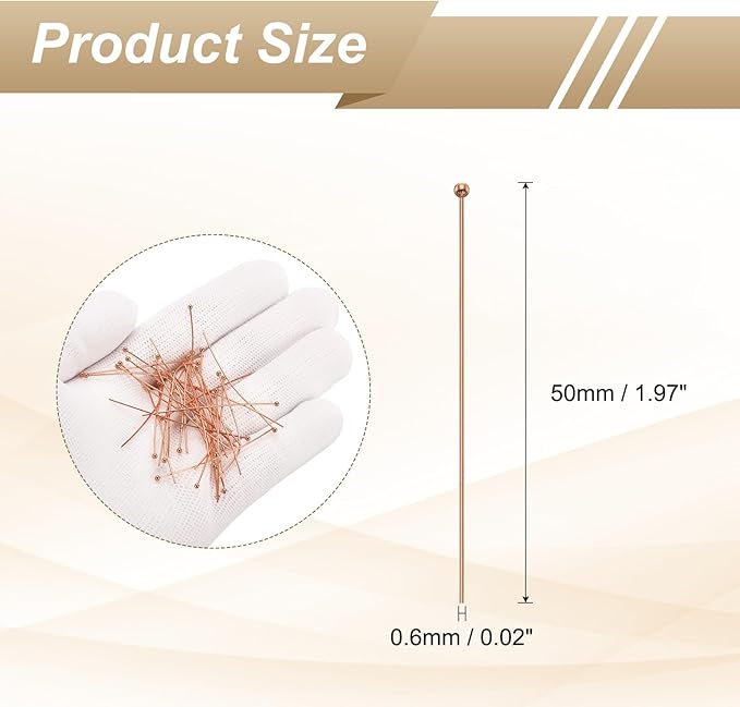 HARFINGTON 100pcs Ball Head Pins 1.97" 50mm Round Head Pins for Earring Pendant Necklace Bracelet Charm Jewelry Making Findings DIY Craft, Rose Gold