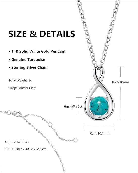 FANCIME 14K Solid Gold Birthstone Pendant with Sterling Silver Chain Infinity Gemstone Necklace Fine Jewelry Anniversary Birthday Christmas Gifts for Women Wife Her