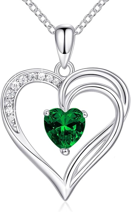 AM ANNIS MUNN 925 Sterling Silver Heart Necklace for Women Birthstone Necklace Silver Jewelry for Womens Jewelry Gifts for Women Her Mom
