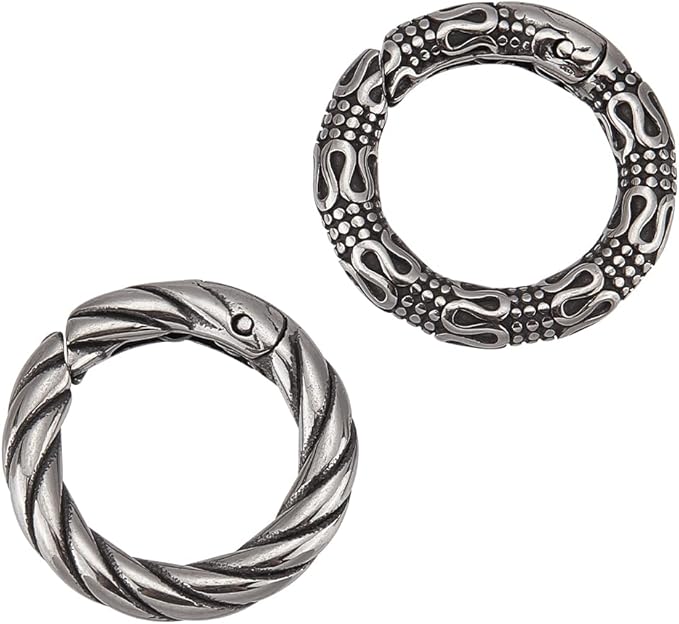 UNICRAFTALE 2pcs 2 Styles Tibetan Style Spring Gate Rings Antique Silver Stainless Steel Textured Snap Clasps 19/22mm O Ring Clips Snap Hooks Keyring Buckle Clasps for Bag Purse Shoulder Strap