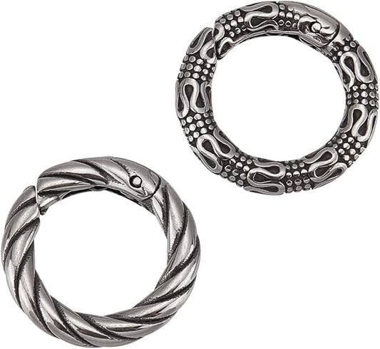 UNICRAFTALE 2pcs 2 Styles Tibetan Style Spring Gate Rings Antique Silver Stainless Steel Textured Snap Clasps 19/22mm O Ring Clips Snap Hooks Keyring Buckle Clasps for Bag Purse Shoulder Strap