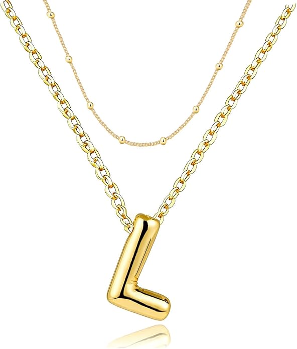 PANSHI Gold Initial Necklaces Gifts for Teen Girls Women Girlfriend Teen Girl Gifts Trendy Stuff Layered Bubble Letter Necklace Gold Jewelry Birthday Gift