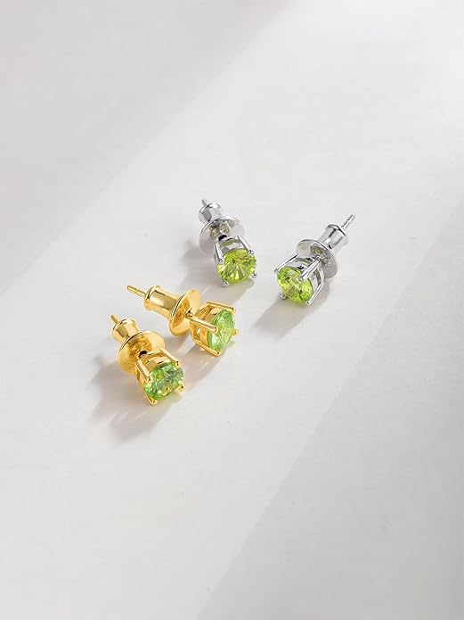 Wyyxl Peridot Earrings 14K Gold Plated Sterling Silver August Birthstone Earrings for Men Women Hypoallergenic Round Cut 1-6 Carat Peridot Jewelry Party Everyday Wear