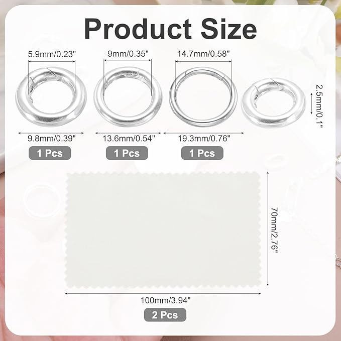 PATIKIL 9.8/13.6/19.3mm 925 Sterling Silver Spring Gate Rings, 3Pcs Round Spring Clasps Necklace Enhancer Shortener Closures Connector for Jewelry Making Necklaces DIY, Silver Tone