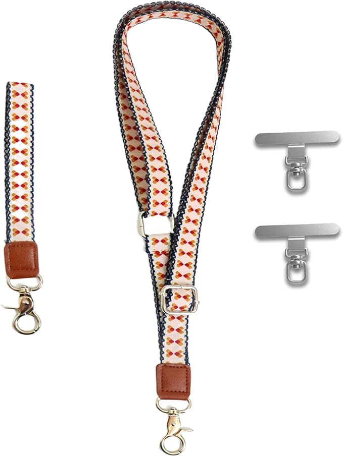 LEMEDE Wrist Keychain and Adjustable Phone Lanyard, Silver Hook Phone Crossbody Strap with 360° Rotating Phone Pads