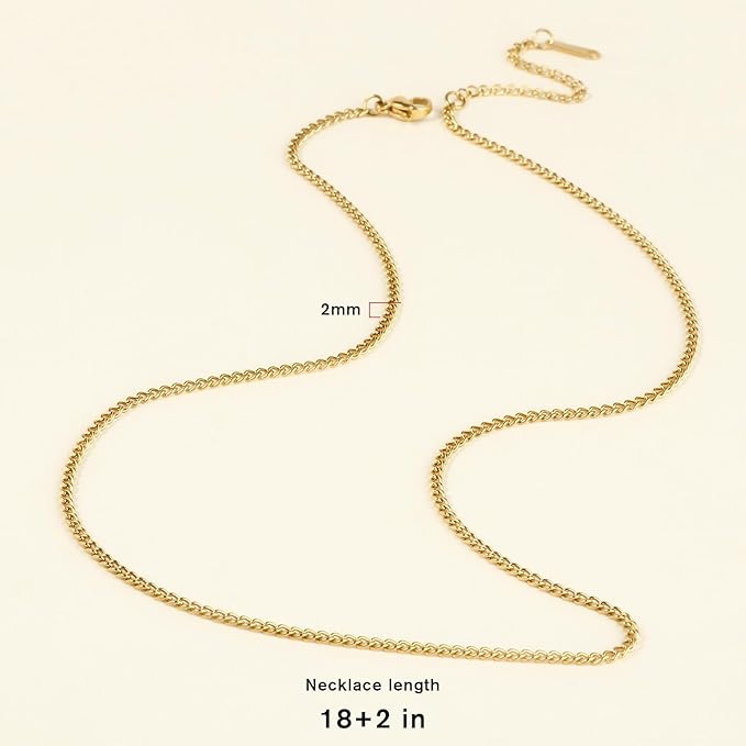 Cadikez 24PCS Gold Curb Chain Necklace Bulk, 2mm 18inch 18K Gold PVD Plated Stainless Steel Finished Flat Twisted Link Chains for Necklace Jewelry Making