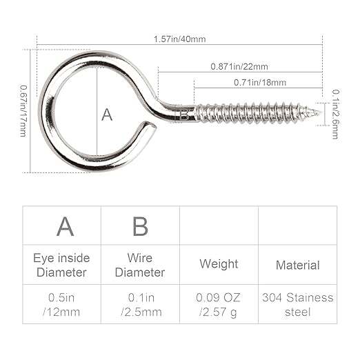 Aovchei Eye Screws, 30Pcs 1.57 Inch Long, 304 Stainless Steel Screw Hooks, Rust-Resistant Self Tapping Eyelet Bolts for Wood, Securing Cables Wires, Indoor & Outdoor for Hanging Artwork
