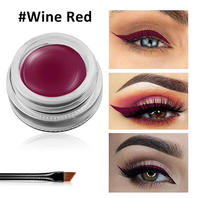 Erinde Wine Plum Gel Eyeliner, Waterproof Long Lasting Cream Eyeliner Gel Pot, High-Intensity Pigments Smudge-Proof Eye Liner Makeup, Water-Resistant Eye Liner with 2PCS Brushes, 09