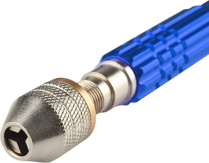 Larcele Precision Pin Vise Hand Drill, 3 Jaw Chuck, Keyless Aluminum Manual Craft Drill for Clamping 0" to 1/8" Micro Drill Bits SDZKQ-02 (Blue)