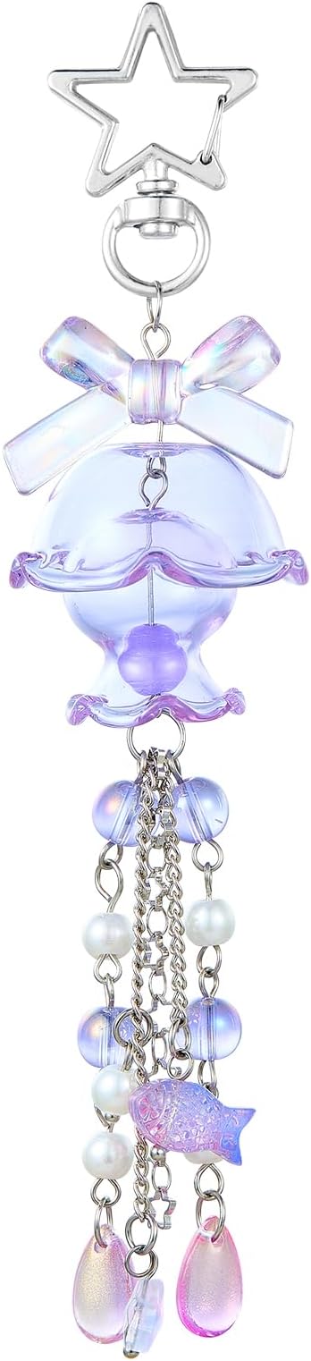 Cute Multicolor Jellyfish Keychains for Women Acrylic with Bow Purse Bag Charms for Backpacks Handbag Decorations