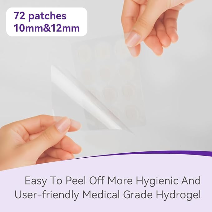 OmaDoto Overnight Pimple Patches for Face -（10mm & 12mm | 72 Count | 6 Sheets） - Hydrocolloid Patches with Salicylic Acid, Long-Wear Zit Stickers for Teens & Adults, Day & Night Use