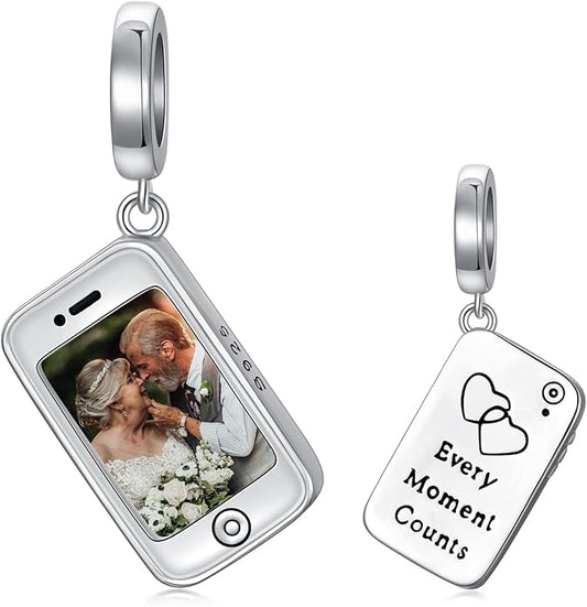 LONAGO 925 Sterling Silver Personalized Photo Charm Fit Snake Bracelet Necklace Customized Image Picture Bead for Women