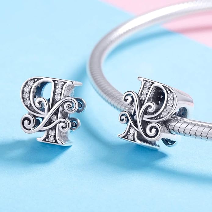 925 Sterling Silver Letter Charms for Pandora Bracelets Alphabet Initial Charms Beads Birthday Christmas Jewelry Gift for Women
