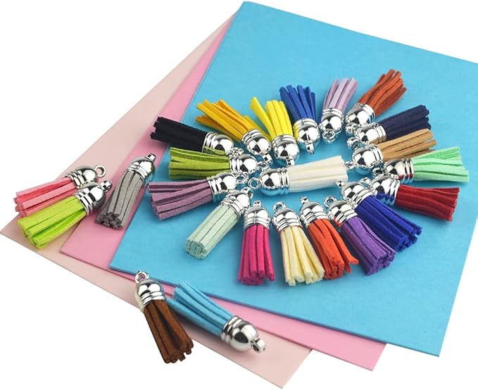 72PCS Key Fob Hardware Set Including 24 Key Fob Hardware with Key Ring 24 Colorful Leather Keychain Tassel and 24 Swivel Snap Hooks for Keychain Making Supplies (6 Colors)
