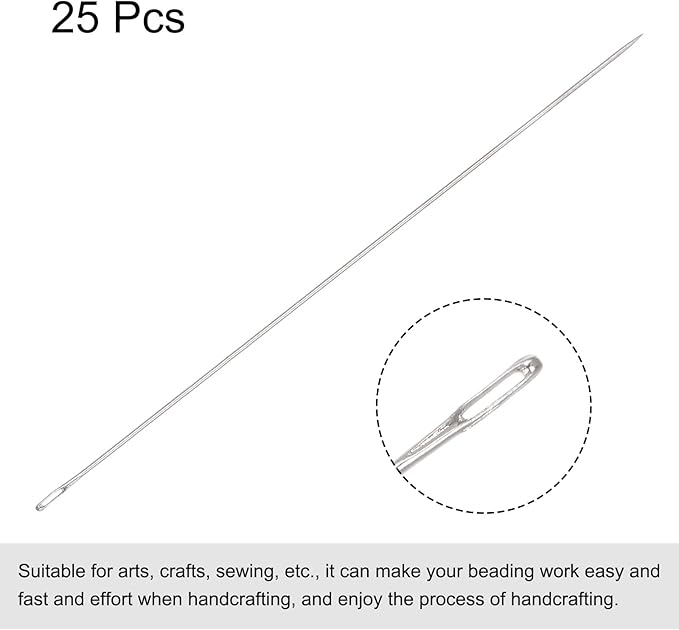 uxcell 25Pcs Beading Needles Fine Thin Long Straight Sewing Embroidery Threads Stainless Steel 3.94 Inch