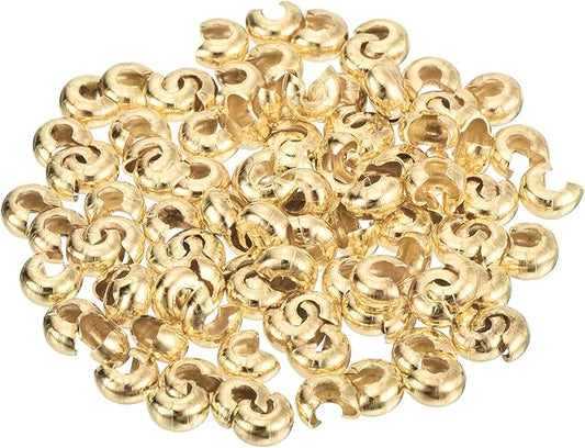 uxcell 100pcs Crimp Bead Covers, 3mm/0.12" Half Round Open Crimp Beads Knot Cover Metal Small Loose Beads End Tip for Bracelet Jewelry Making Craft DIY, Light Gold