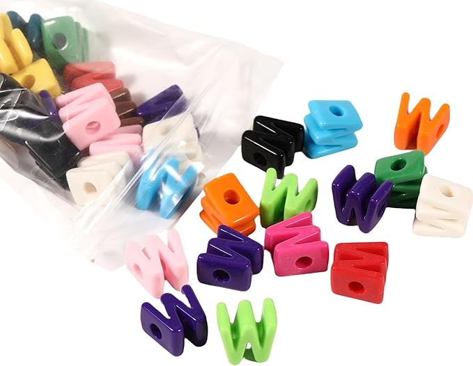 40 PCS Letter Beads 3D Acrylic 21mm x 21mm W Loose for Jewelry Making Bracelet Necklaces Keychain Phone Bag Chain Key Chains(Mixed Color W)
