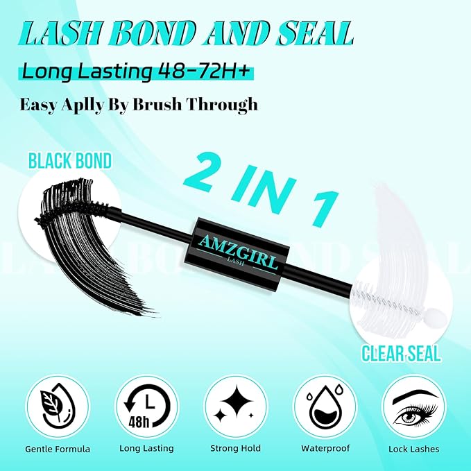 Lash Bond and Seal and Remover Waterproof Lash Cluster Glue Remover for Cluster Lashes Diy Eyelash Extensions Glue Strong Hold 72H+ Oil Lashes Remover Fast Remove Residue(Bond&Seal Remover)