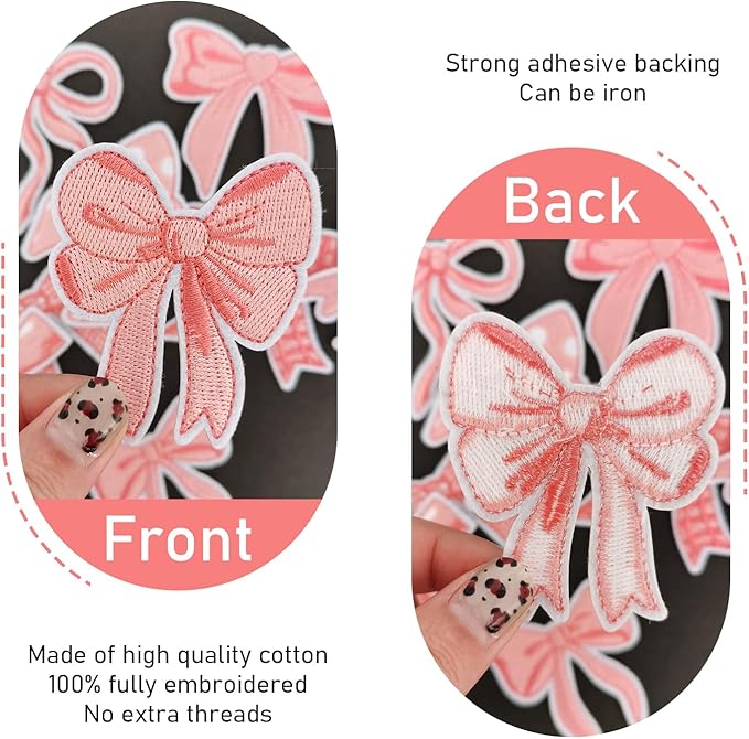 WILDREEDS 9 Pieces Bow Iron on Patches, Assorted Cute Bow Embroidered Sew on Patch for Clothing, T-Shirt, Backpacks, Hats, Jeans, Jackets