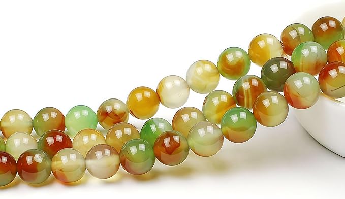 MJDCB Natural Peacock Agate Beads Red Green Agate Beads Round Stone Beads for DIY Necklace Bracelat Jewelry Making Strand 15" (8mm)