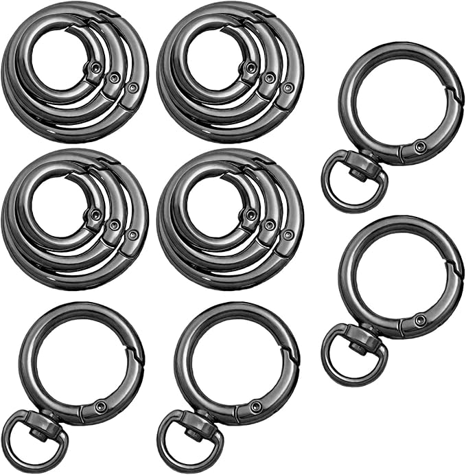 16PCS Metal Spring O Ring Set, Mixed Sizes Round Carabiner Keychain Snap Hooks for Key Rings, Bags, Dog Tags, Buckle, Paracord, Lanyards, and DIY Repair Crafts (Black)