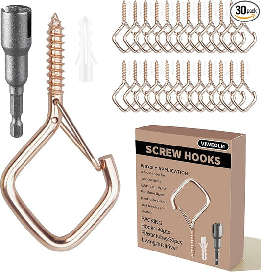 30 Pcs Rose Gold Eye Hooks Screw Heavy Duty,Ceiling Hooks for Hanging Plants,String Lights,Cup,Wind Chime,Bird Feeders. Plant Hanger Indoor&Outdoor