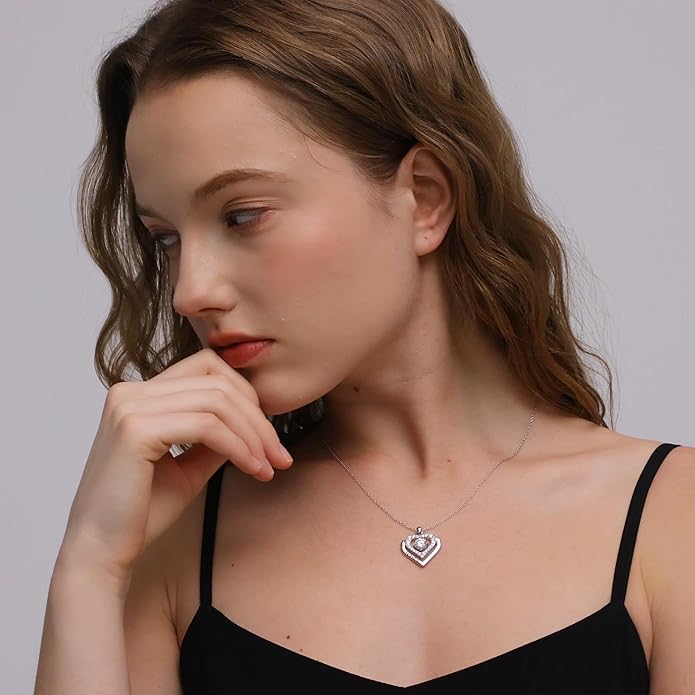 Moissanite Heart Necklaces for Women, Engraved 'I LOVE YOU' Gift for Women Girlfriend, Diamond Necklace for Women, 1-3 Carat Moissanite Necklace, Anniversary Valentines Birthday Gifts Present for Wife Women, Mom