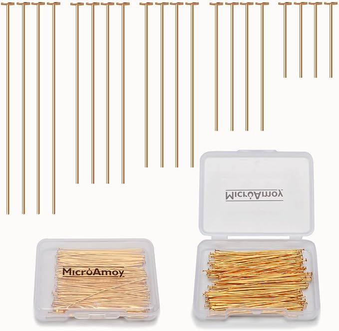 150pcs 18K Gold Filled Flat Head Pins Non Tarnish Craft Earring Bracelet Jewelry Making Accessories Supplies (30mm (1.18in), Gold-Flat Head Pin)
