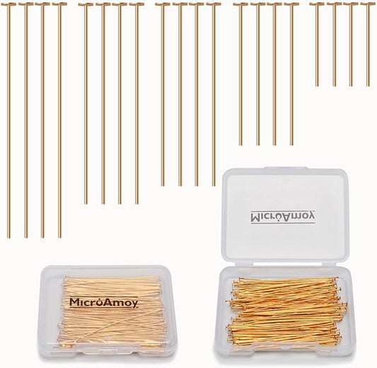 150pcs 18K Gold Filled Flat Head Pins Non Tarnish Craft Earring Bracelet Jewelry Making Accessories Supplies (30mm (1.18in), Gold-Flat Head Pin)