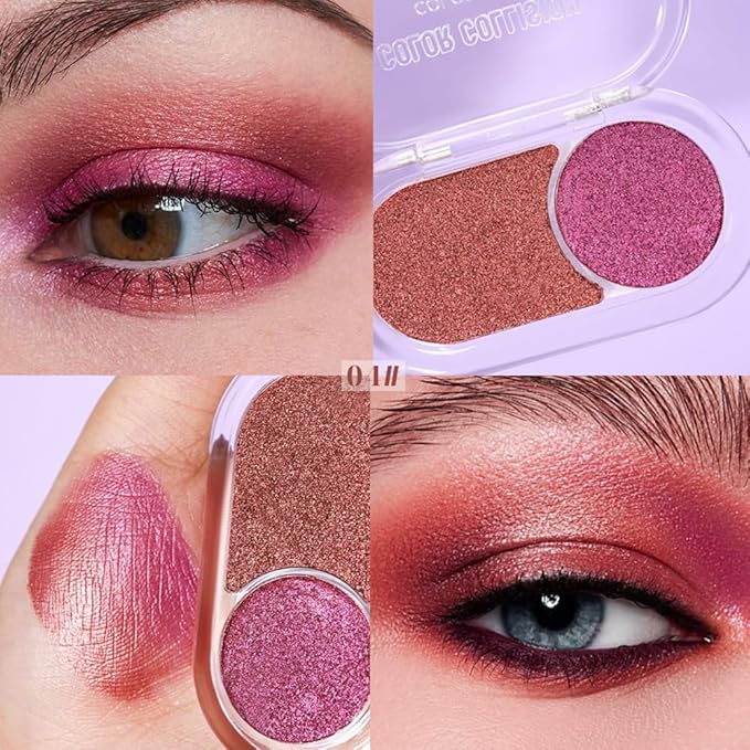 Shimmer Metallic Eyeshadow Palette – Copper Rose & Magenta Pink, High Pigment Long-Lasting Blendable Glitter Eye Shadow for Daily Makeup, Soft Glam, Date Looks & Romantic Pink Rose Eye Makeup