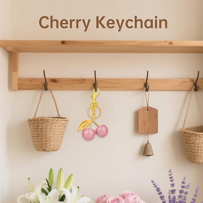 cherry bag charm, cute keychain cherry purse charms for handbags, bag accessories, gifts for women.