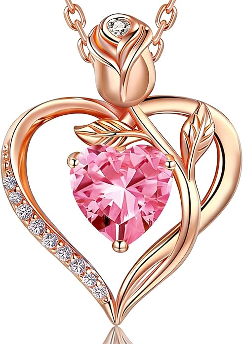 1.2CT Rose Heart Necklace Option of Moissanite or Lab-Grown Sapphire Ruby Emerald&More Necklace for Women Birthstone Girlfriend Necklace S925 Sterling Silver 18K White/Rose Gold Plated D Color VVS1 Gift for Wife Mother Daughter for Birthday Anniversary...