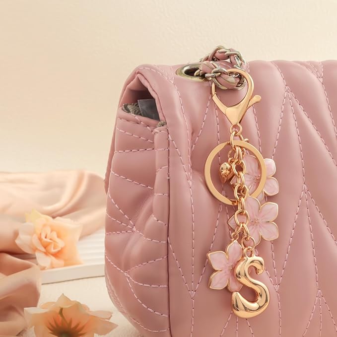 Snycler Bubble Initial Keychain Graceful Flower for bags car remote–A-Z Letter Charms for Women
