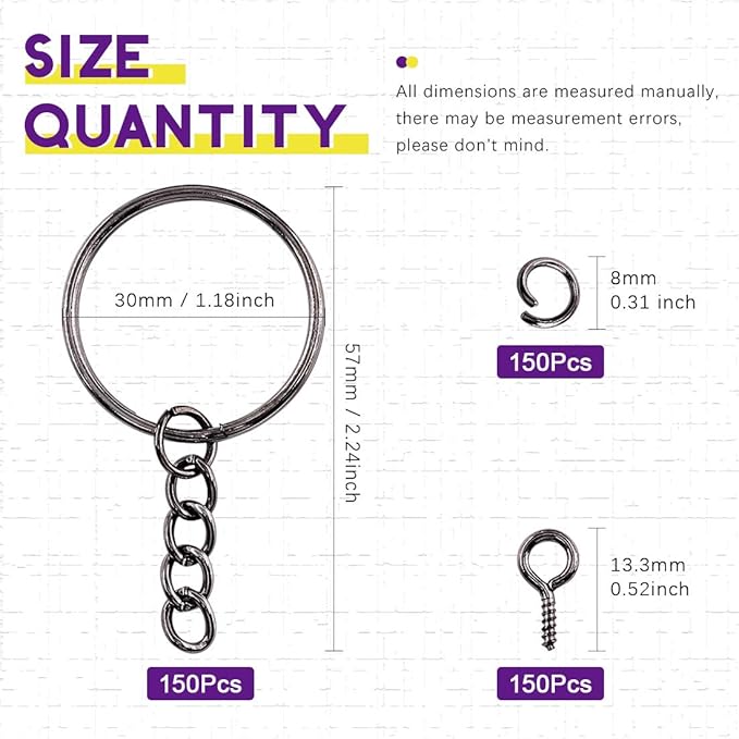Swpeet 360Pcs 6/5" 30mm Gun-Black Key Chain Rings Kit, Including 120Pcs Keychain Rings with Chain and 120Pcs Jump Ring with 120Pcs Screw Eye Pins Bulk for Jewelry Findings Making (Gun-Black)
