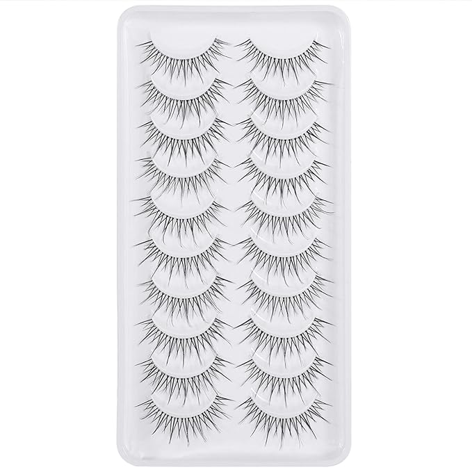 Manga Lashes Natural Look Japanese Anime Lashes Korean Asian Wispy Spiky Lashes with Clear Band Short Fake Eyelash 10 Pairs Pack by outopen