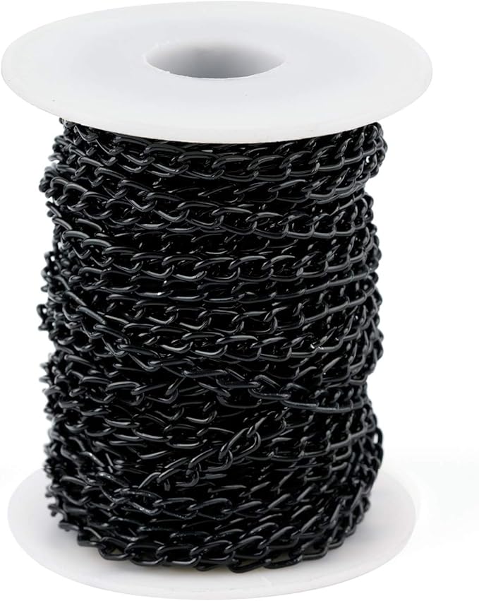WUBOECE 11 Yards Aluminum Curb Chain Link with Spool, 4mm Width Twisted Cross Necklace Finding Chains in Bulk for DIY Crafts, Jewelry Making Supplies, Black