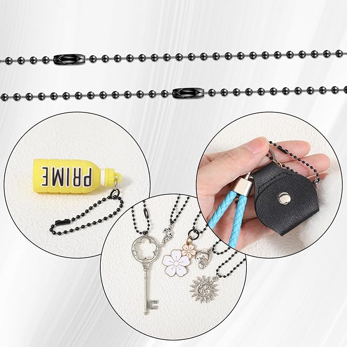 100Pcs Ball Beads Chains, Stainless Steel Dog Tag Chain, Metal Hanging Chains 4.7 Inch Ball Keychains with Connectors, Beaded Necklace Chain for Jewelry Making DIY Crafts