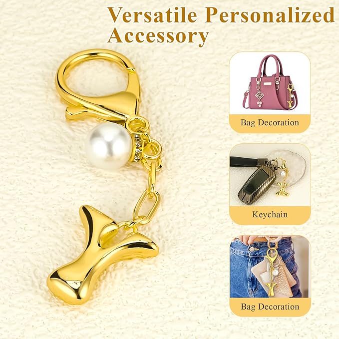 VICKHU Gold Plated Bubble Initial Letter Cute Keychain for Women Car Key Purse Decorative Keyring Handbag Charms Fashion