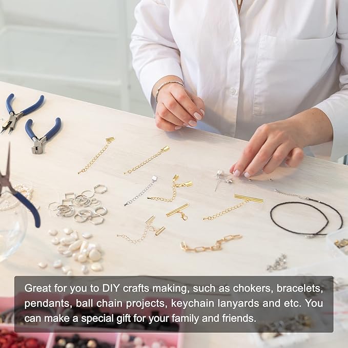 uxcell 100Pcs Slide on End Clasps, 10mm Tube Ball Bead Slider Crimp Ends for Multi-Strand DIY Craft Making, Gold Tone